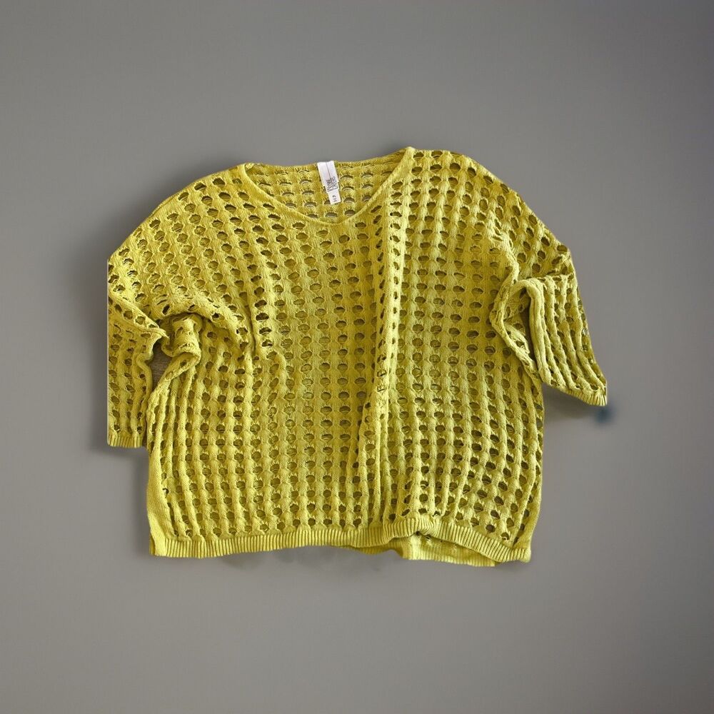 Oversized Grunge Lagenlook Lime Green Open Knit Sweater Lightweight Y2K   PL